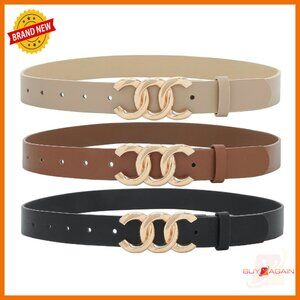 Faux Leather Waist Belt with Gold Buckle for Dresses and Jeans